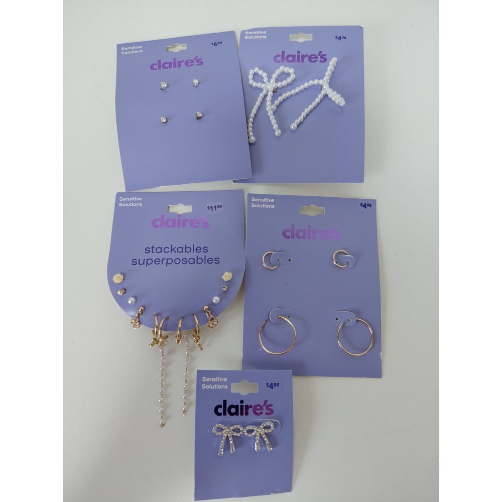 LOT of Claire's Sensitive Solutions Earrings Variety 12 Pairs NEW